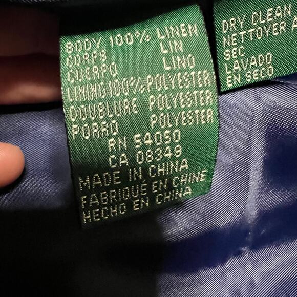 Lauren Ralph Lauren Blazer Womens 6 Petite Blue Linen 2 Button - Picture 7 of 11